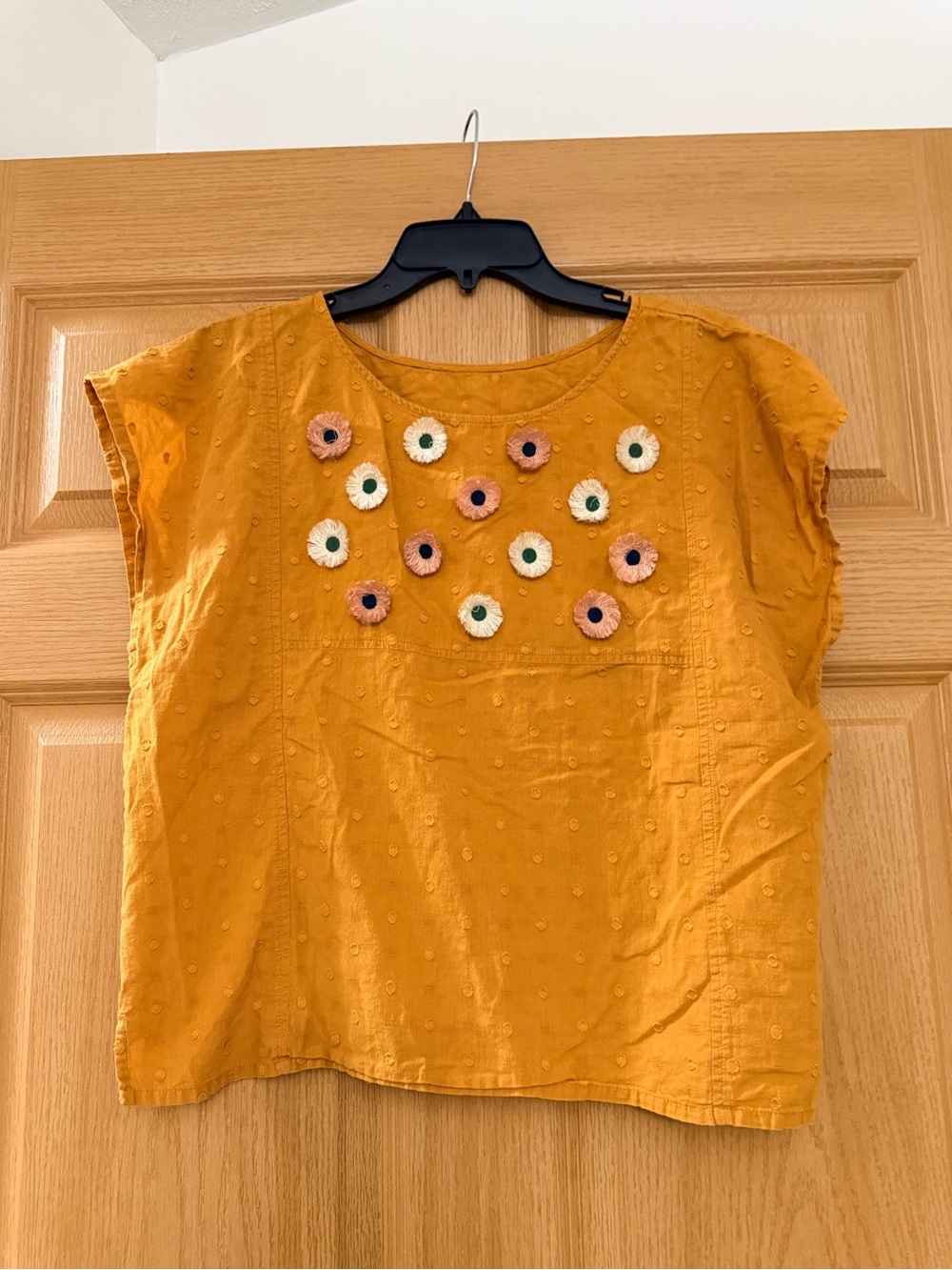 Madewell Mustard Yellow Embroidered Floral Dot Top